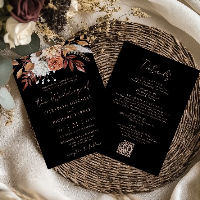 Invitación Terracotta Floral Boho Black All In One Wedding (Subido por el creador)