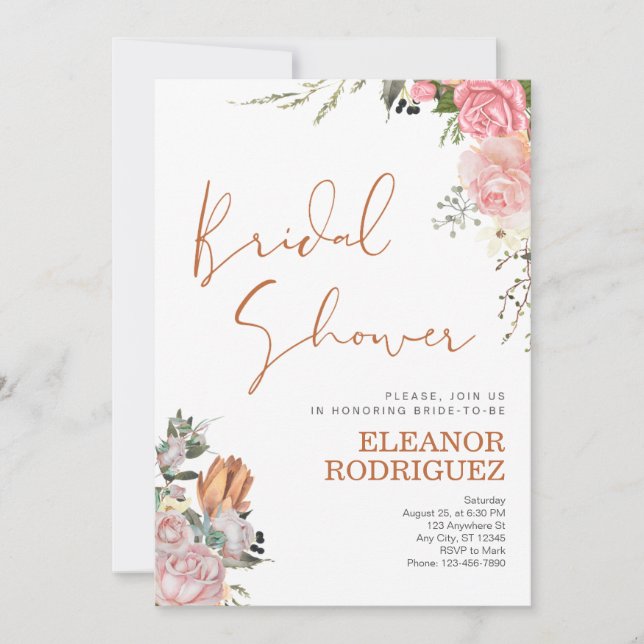 Invitación Terracotta Floral Boho Bridal Shower (Anverso)