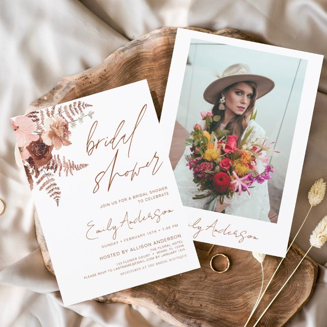 Invitación Terracotta Floral Boho Bridal Shower Elegante (Subido por el creador)