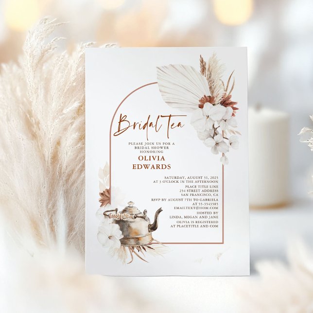 Invitación Terracotta Floral Boho Bridal Shower Tea Fiesta (Bridal Tea Party Bridal Shower Invitation)