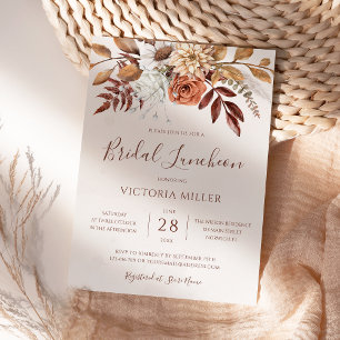Invitación Terracotta Floral Boho Otoño Almuerzo Nupcial
