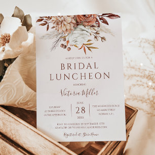Invitación Terracotta Floral Boho Otoño Almuerzo Nupcial