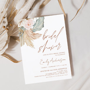 Invitación Terracotta Floral Boho Pampas Ducha de Novias Gras