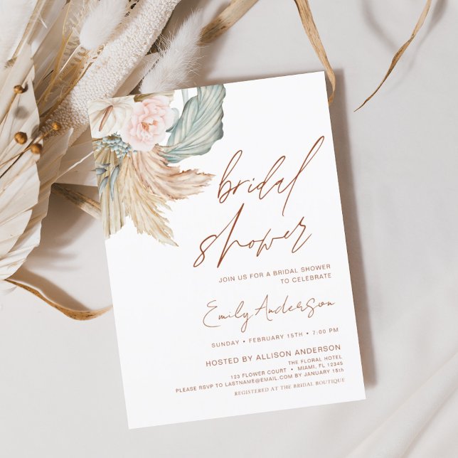 Invitación Terracotta Floral Boho Pampas Ducha de Novias Gras (Subido por el creador)
