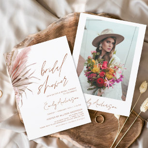 Invitación Terracotta Floral Boho Pampas Ducha de Novias Gras