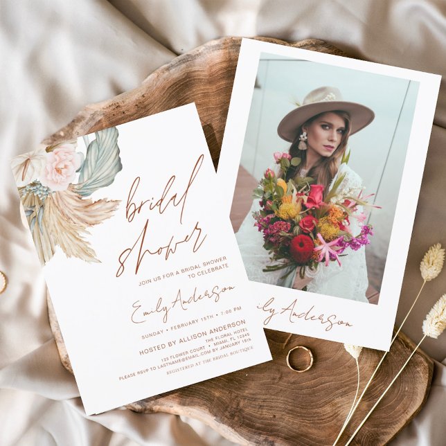 Invitación Terracotta Floral Boho Pampas Ducha de Novias Gras (Subido por el creador)