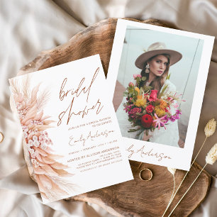 Invitación Terracotta Floral Boho Pampas Ducha de Novias Gras