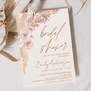 Invitación Terracotta Floral Boho Pampas Ducha de Novias Gras