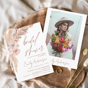 Invitación Terracotta Floral Boho Pampas Ducha de Novias Gras