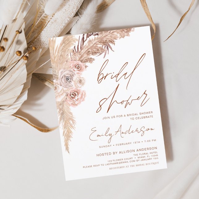 Invitación Terracotta Floral Boho Pampas Ducha de Novias Gras (Subido por el creador)