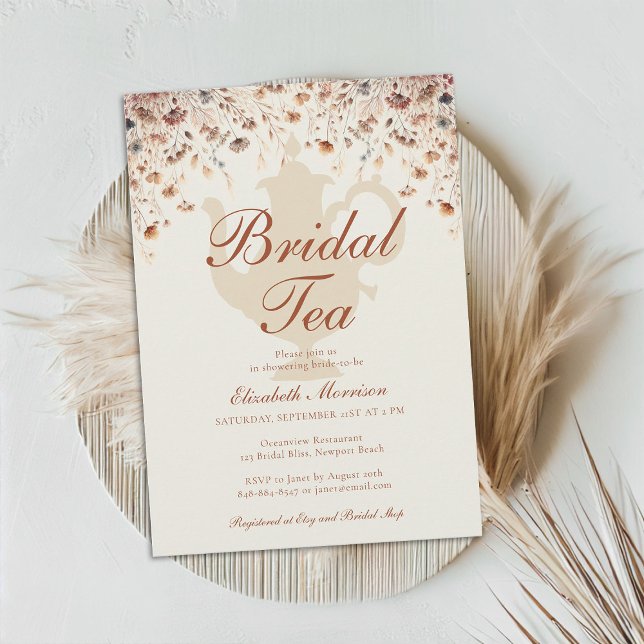 Invitación Terracotta Floral Bridal Shower Tea Flores salvaje (terracotta floral bridal shower tea invitation modern elegant wildflowers meadow garden flowers boho)