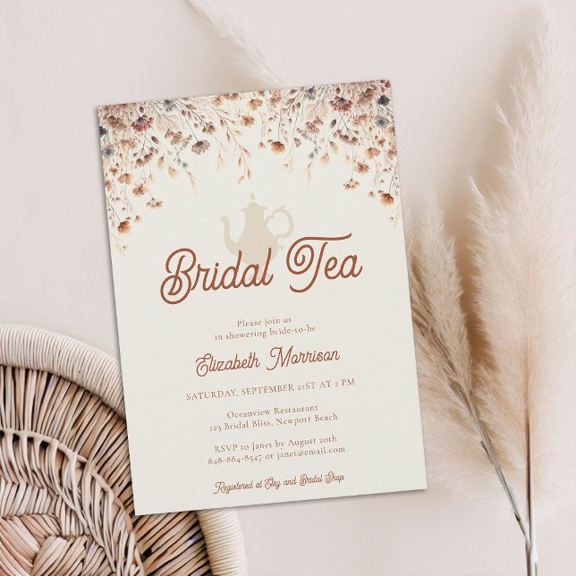 Invitación Terracotta Floral Bridal Shower Tea Wildflowers (terracotta floral bridal shower tea invitation modern elegant wildflowers meadow garden flowers boho)