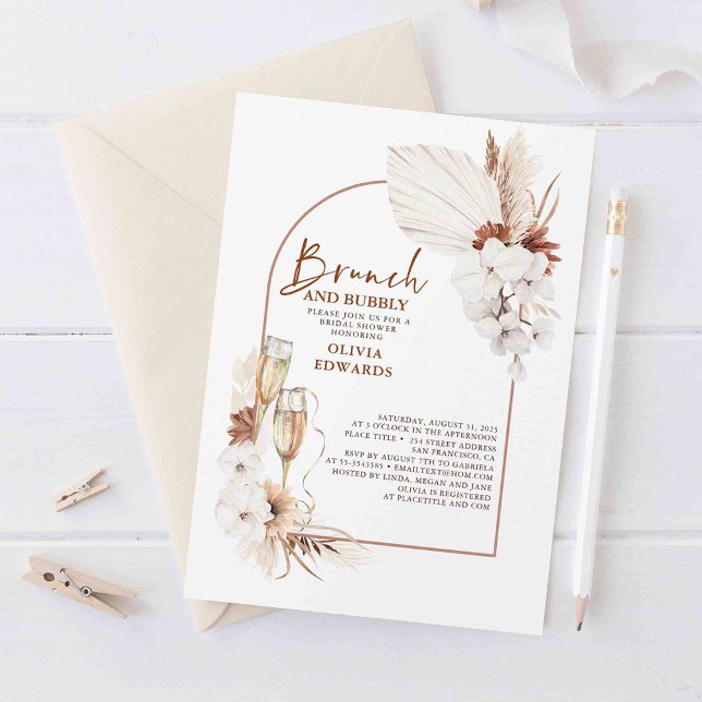 Invitación Terracotta Floral Brunch and Bubbly Bridal Shower (White orchids and pampas grass bridal shower invites set a sophisticated tone)