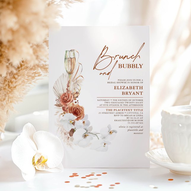 Invitación Terracotta Floral Brunch and Bubbly Bridal Shower (Brunch and Bubbly Bridal Shower Invitations)