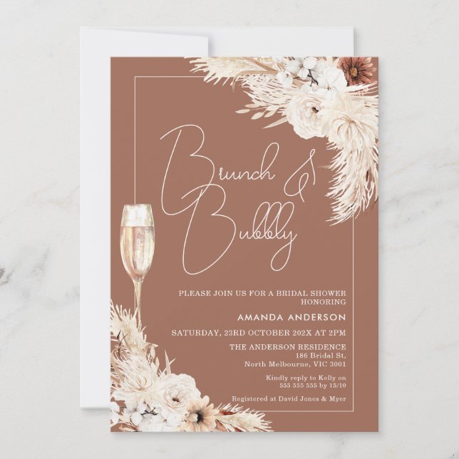 Invitación Terracotta Floral Brunch and Bubbly Bridal Shower (Anverso)