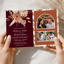 Terracotta Floral Burgundy QR Code Wedding