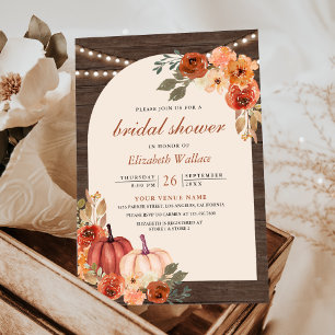 Invitación Terracotta Floral Calabaza Barn Madera Ducha de no