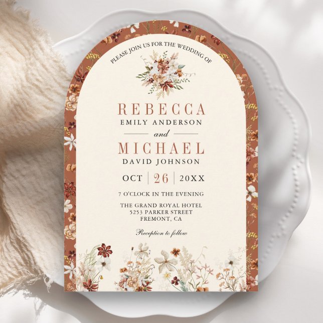Invitación Terracotta Floral Crema de flores silvestres Boda (Subido por el creador)