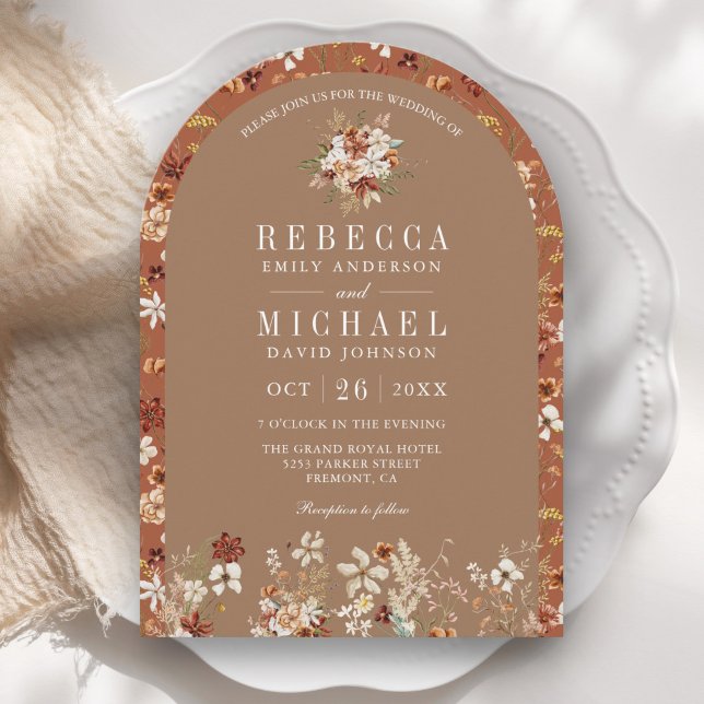 Invitación Terracotta Floral Flor silvestre Beige Arch Boda (Subido por el creador)