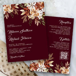 Invitación Terracotta Floral Flor silvestre Borgoña Boda