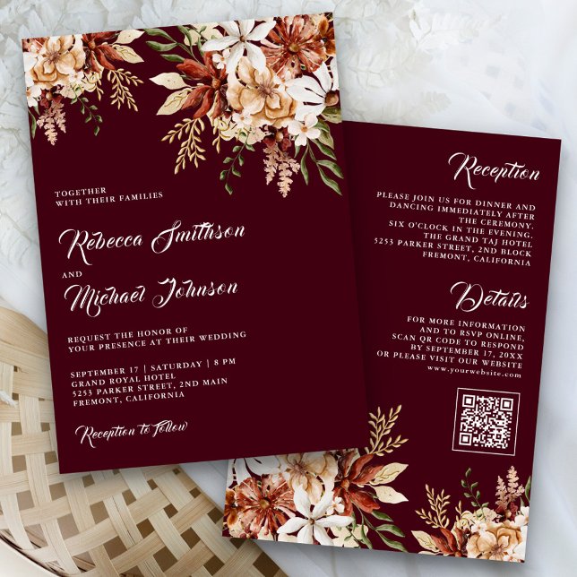 Invitación Terracotta Floral Flor silvestre Borgoña Boda (Subido por el creador)