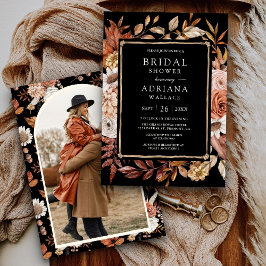 Invitación Terracotta Floral Foto Black Despedida de Soltera 