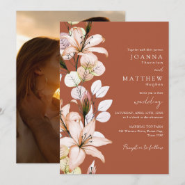 Invitación Terracotta Floral Foto Boda otoño otoño de otoño