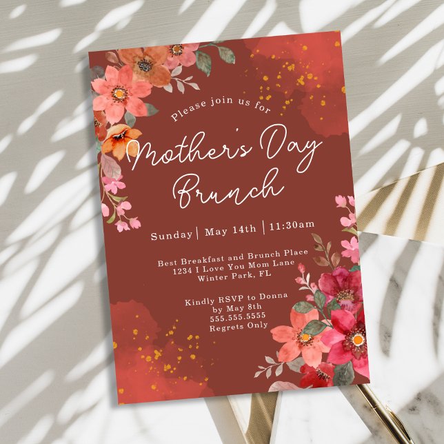 Invitación Terracotta Floral Gold Peach Día Brunch (Subido por el creador)