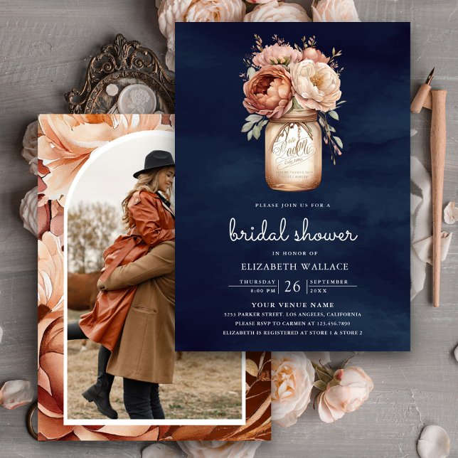 Invitación Terracotta Floral Marina Azul Foto Ducha de novia (Subido por el creador)