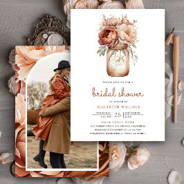 Invitación Terracotta Floral Mason Jar Foto Ducha de novia