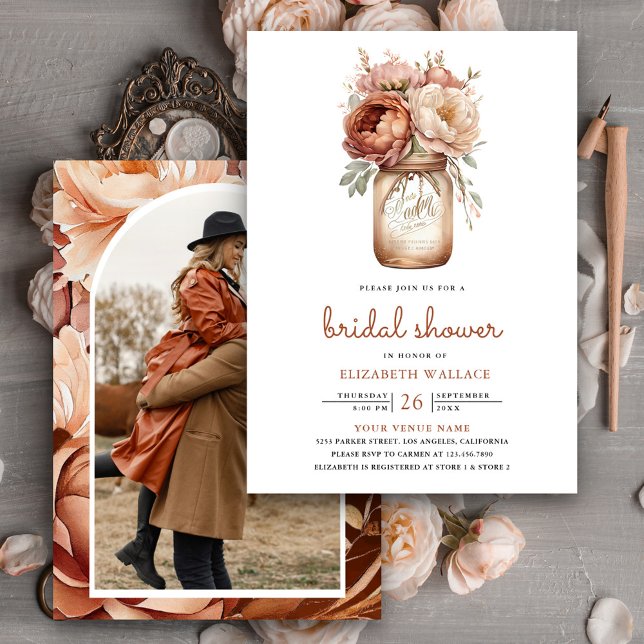 Invitación Terracotta Floral Mason Jar Foto Ducha de novia (Subido por el creador)