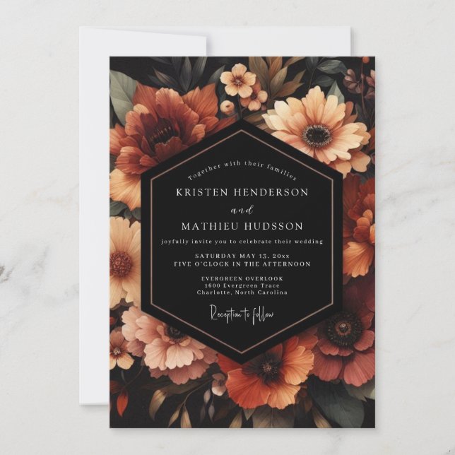 Invitación Terracotta Floral Nocturne Wedding (Anverso)