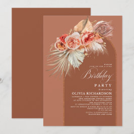Invitación Terracotta Floral Pampas Grass Boho Birday Party