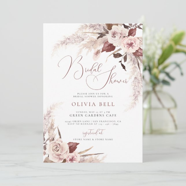 Invitación Terracotta Floral Pampas Grass Boho Bridal Shower (Anverso de pie)