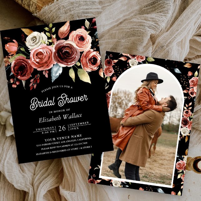 Invitación Terracotta Floral Photo Black Bridal Shower (Subido por el creador)
