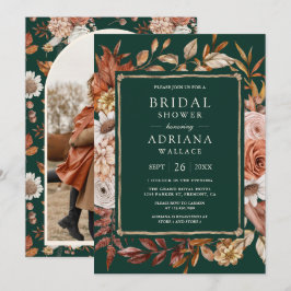 Invitación Terracotta Floral Photo Emerald Bridal Shower 