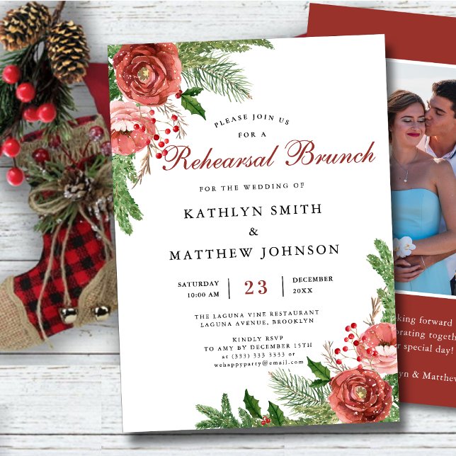 Invitación Terracotta Floral Pine Bough Ensayo Brunch (Subido por el creador)