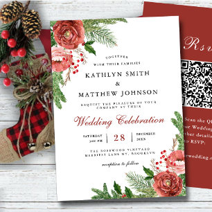 Invitación Terracotta Floral Pino Foliage Boda de Invierno QR