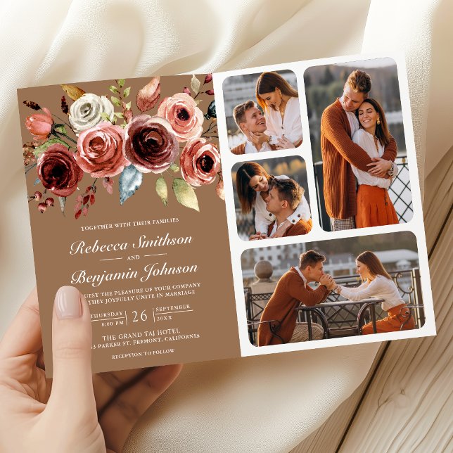 Invitación Terracotta Floral QR Code Beige Tan Wedding (Subido por el creador)