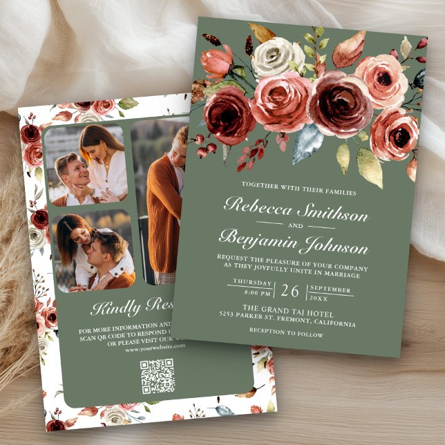 Invitación Terracotta Floral Sage Green QR Code Wedding (Subido por el creador)