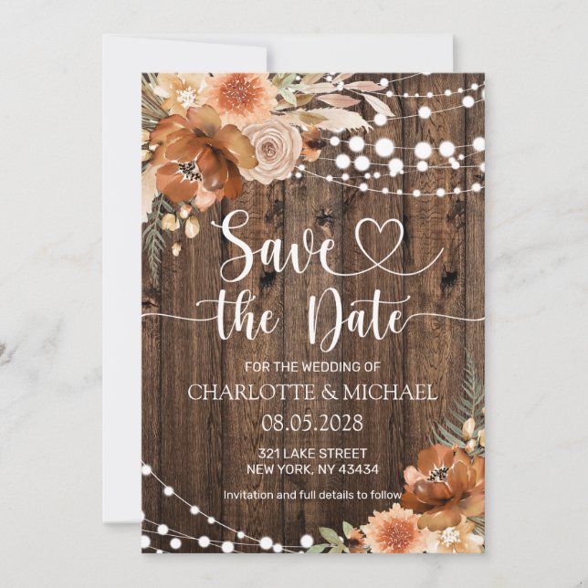 Invitación Terracotta Floral Save the Date Wedding (Anverso)