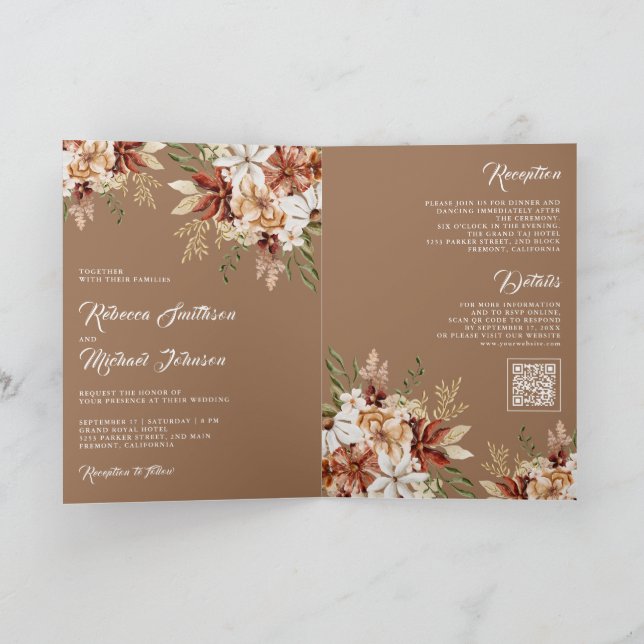 Invitación Terracotta Floral Wildflower Beige Tan Wedding (Interior)