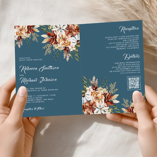 Invitación Terracotta Floral Wildflower Dusty Blue Wedding (Subido por el creador)