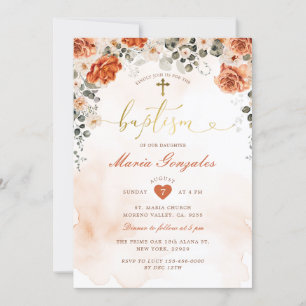 Invitación Terracotta Florals Chica Christening Gold Baptism
