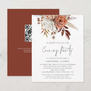 Invitación Terracotta Florals Código QR Boda Fiesta de noche