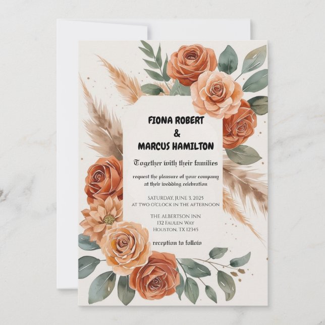 Invitación Terracotta Florals Rustic Earthy Boho Boda (Anverso)