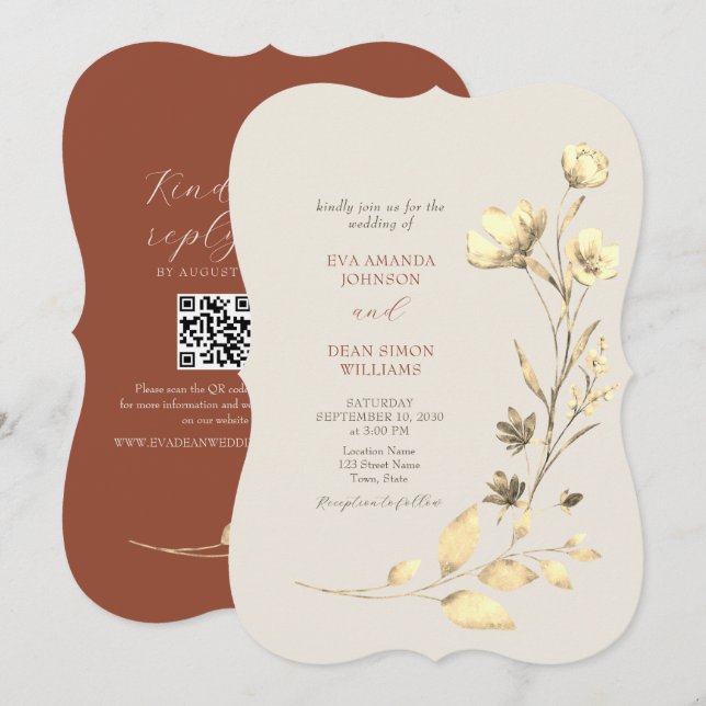 Invitación Terracotta Flores Boho Boho Fall Wedding (Anverso / Reverso)