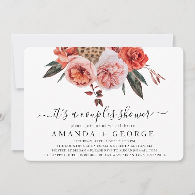 Invitación Terracotta Flores duchas de pareja (Anverso)