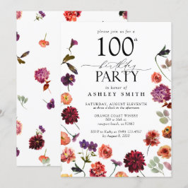 Invitación Terracotta Flowers 100th Birthday Party Elegant