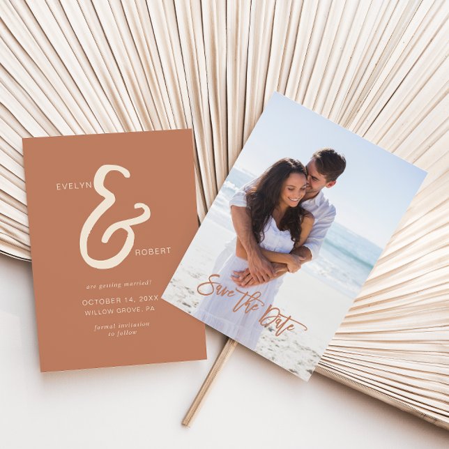 Invitación Terracotta Fotos de boda formal Guardar la fecha (Subido por el creador)